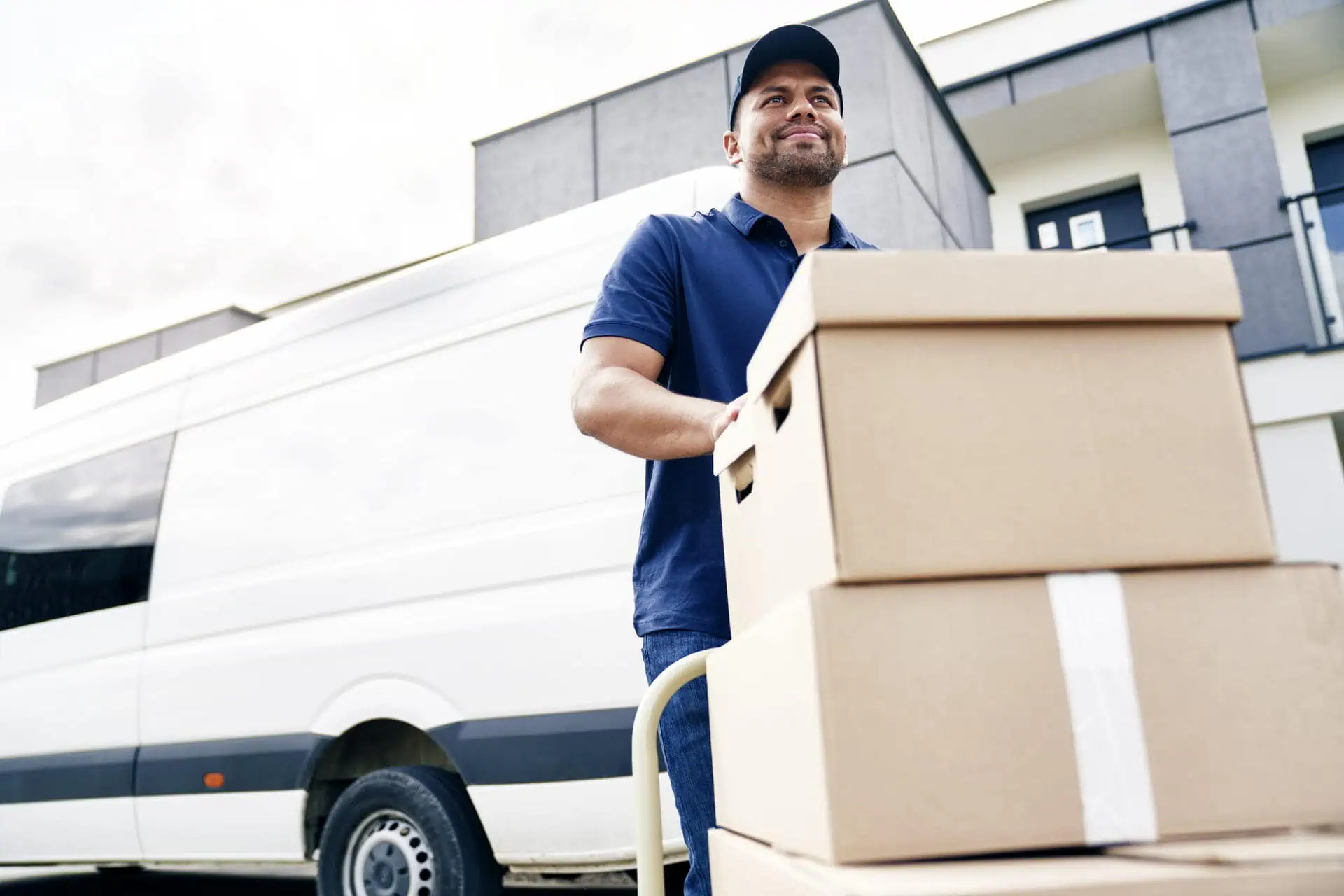 driver for moving company bringing in packages